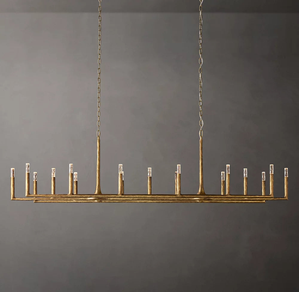 Luxurious 96-Inch 17-Light Linear Chandelier with Hand-Forged Metal Finish