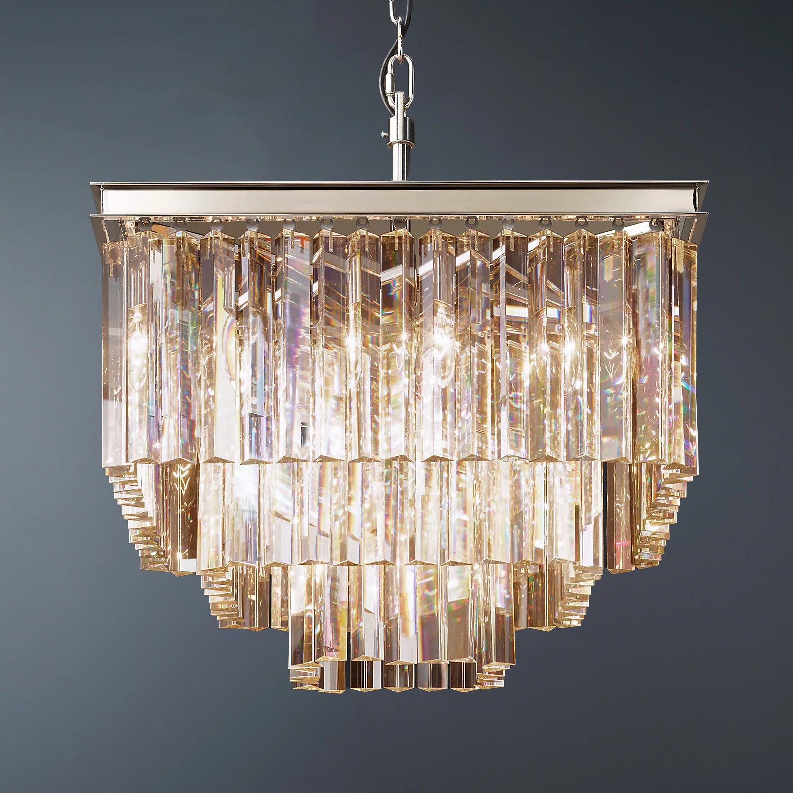 Multi-tier 1920s Odeon Crystal Rectangular Chandelier Modern Lighting 22"