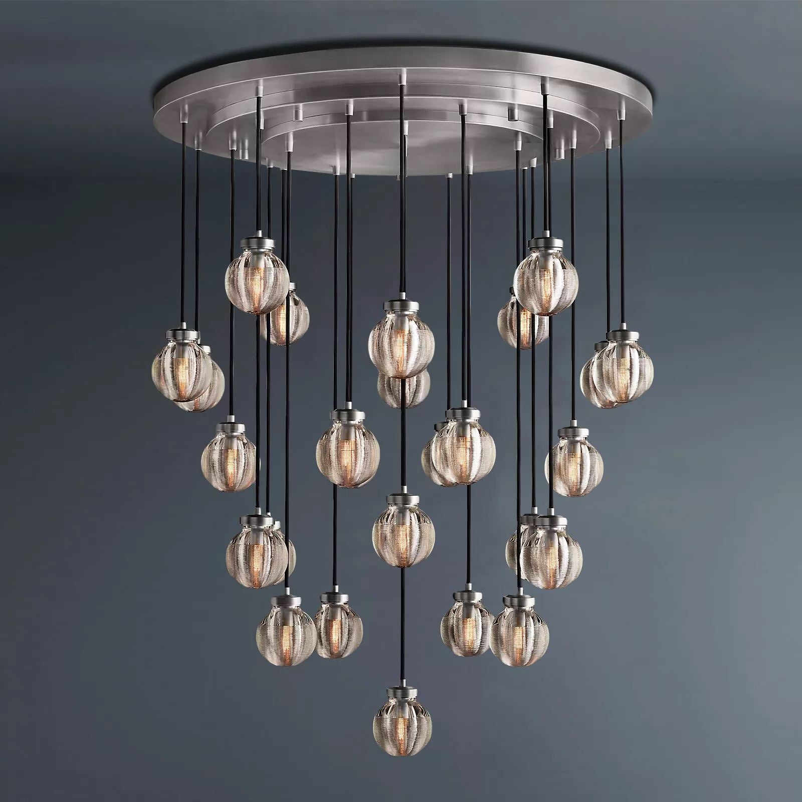 Pearl Round Chandelier Vintage Light Fixture 38"