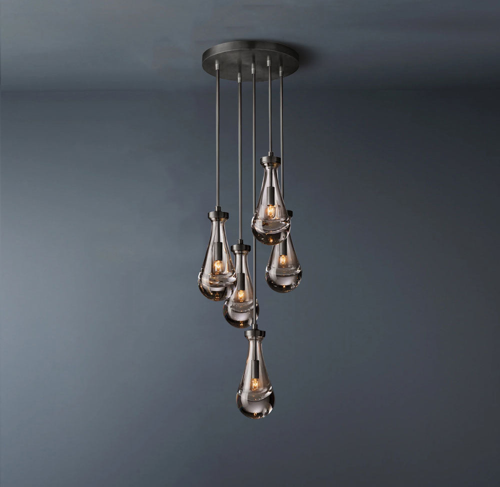 Raindrop Round 5-Lights Rod Chandelier-konalight