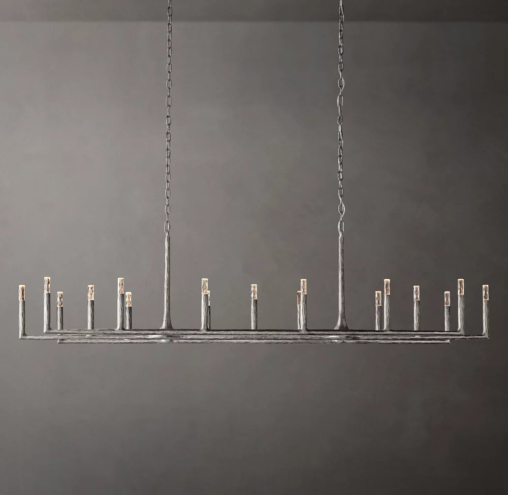Luxurious 96-Inch 17-Light Linear Chandelier with Hand-Forged Metal Finish