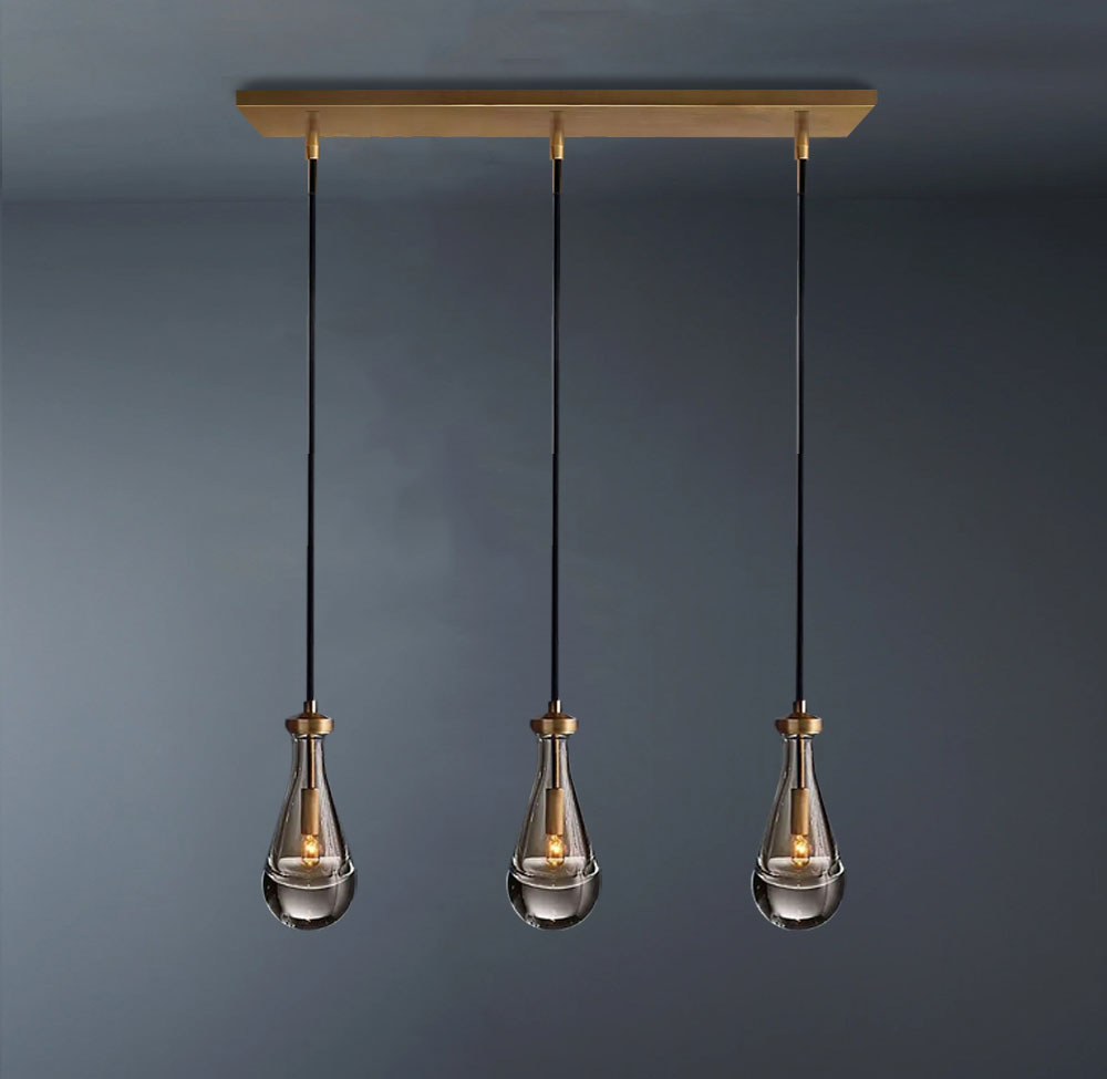 Raindrop Rectangular 3-Light Cord Chandelier