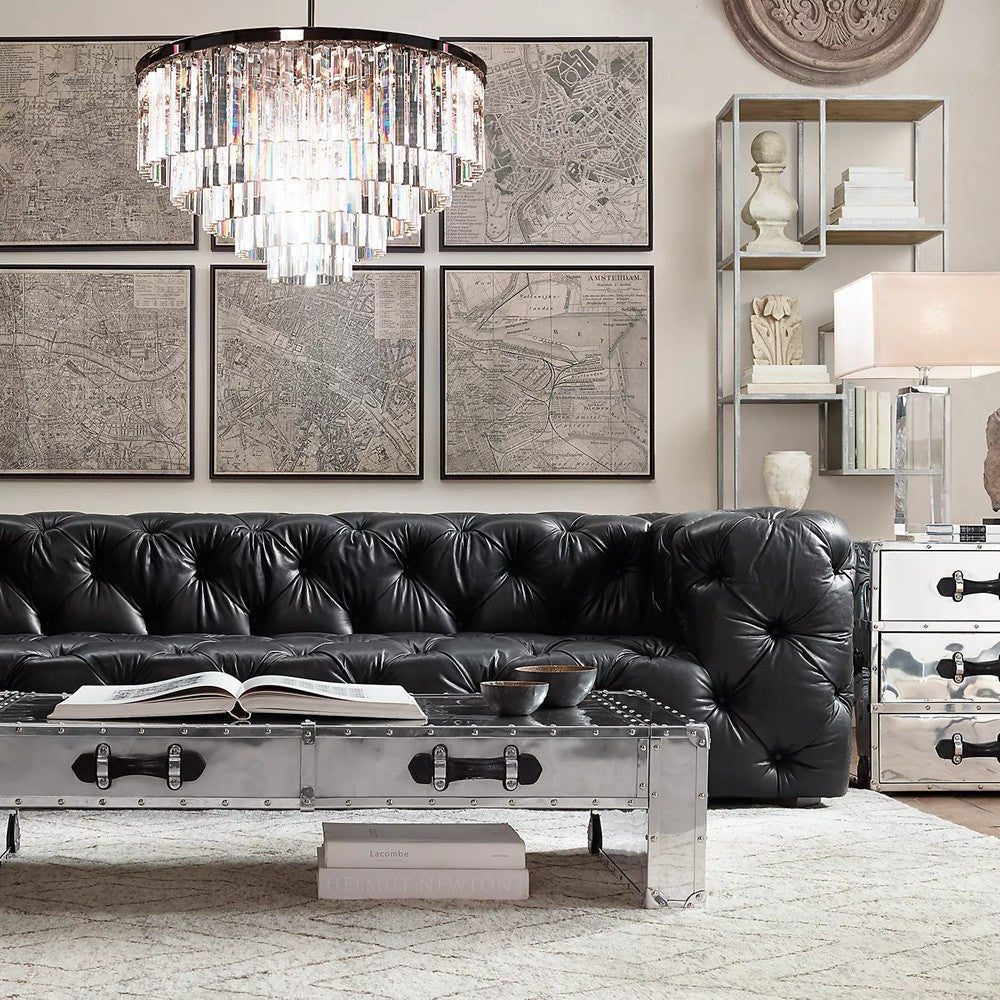 Multi-tier Crystal 1920s Odeon Round Chandelier Modern Lighting D32"