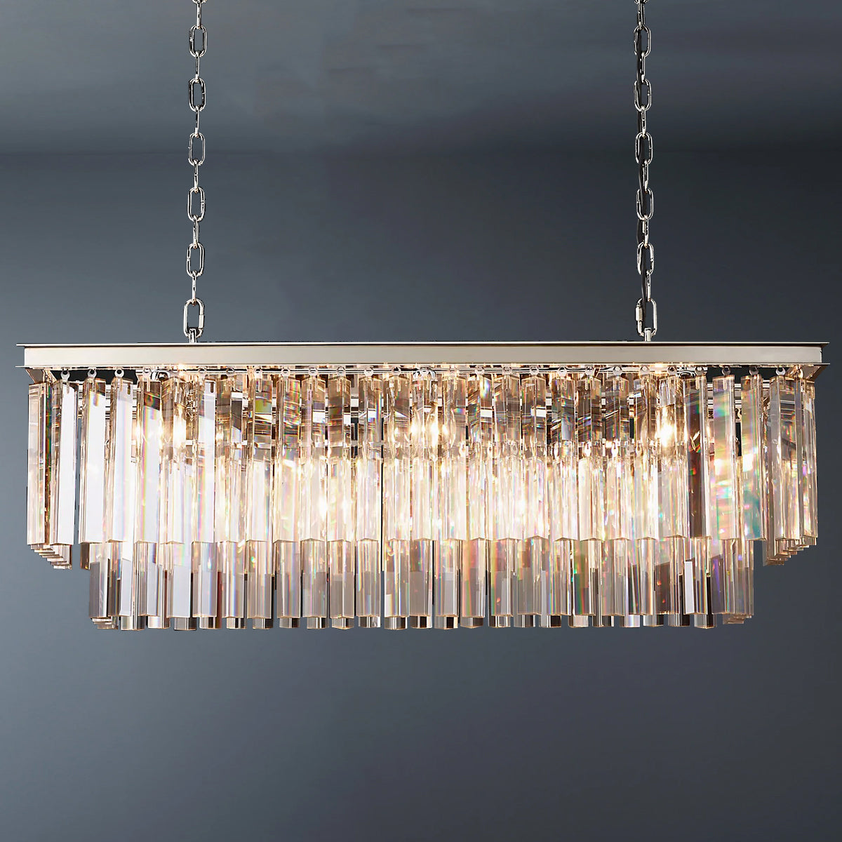2-Tier Crystal 1920s Odeon Rectangular Chandelier L40"