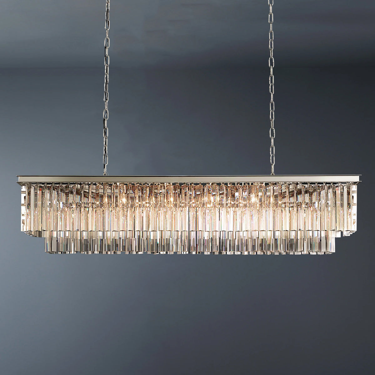 2-Tier Crystal 1920s Odeon Rectangular Chandelier L59"-konalight