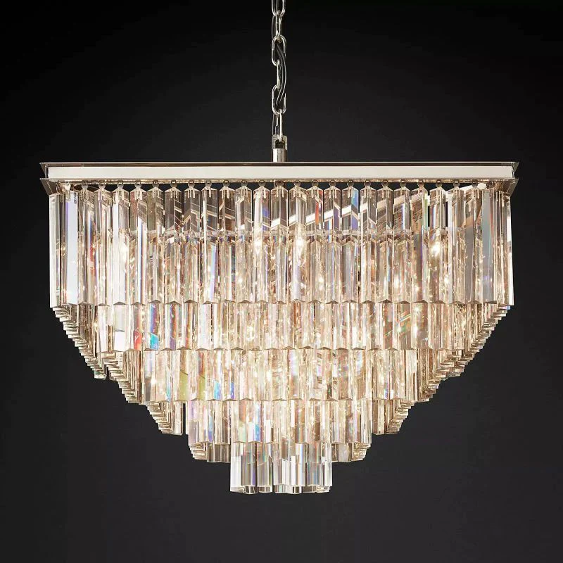 Multi-tier 1920s Odeon Crystal Rectangular Chandelier Modern Lighting 34"