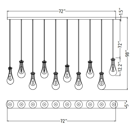 Raindrop Rectangular 5-Light Cord Chandelier