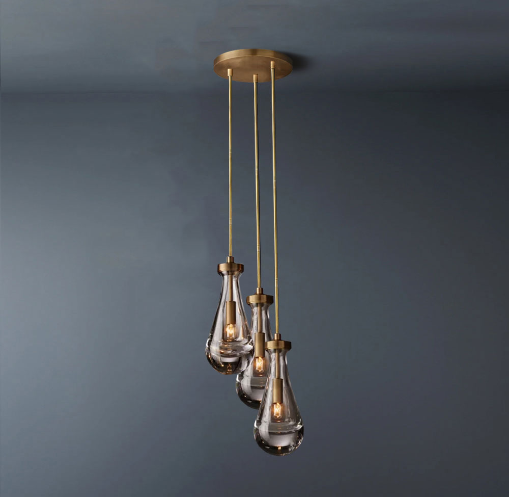 Raindrop Round 3-Lights Rod Chandelier -konalight