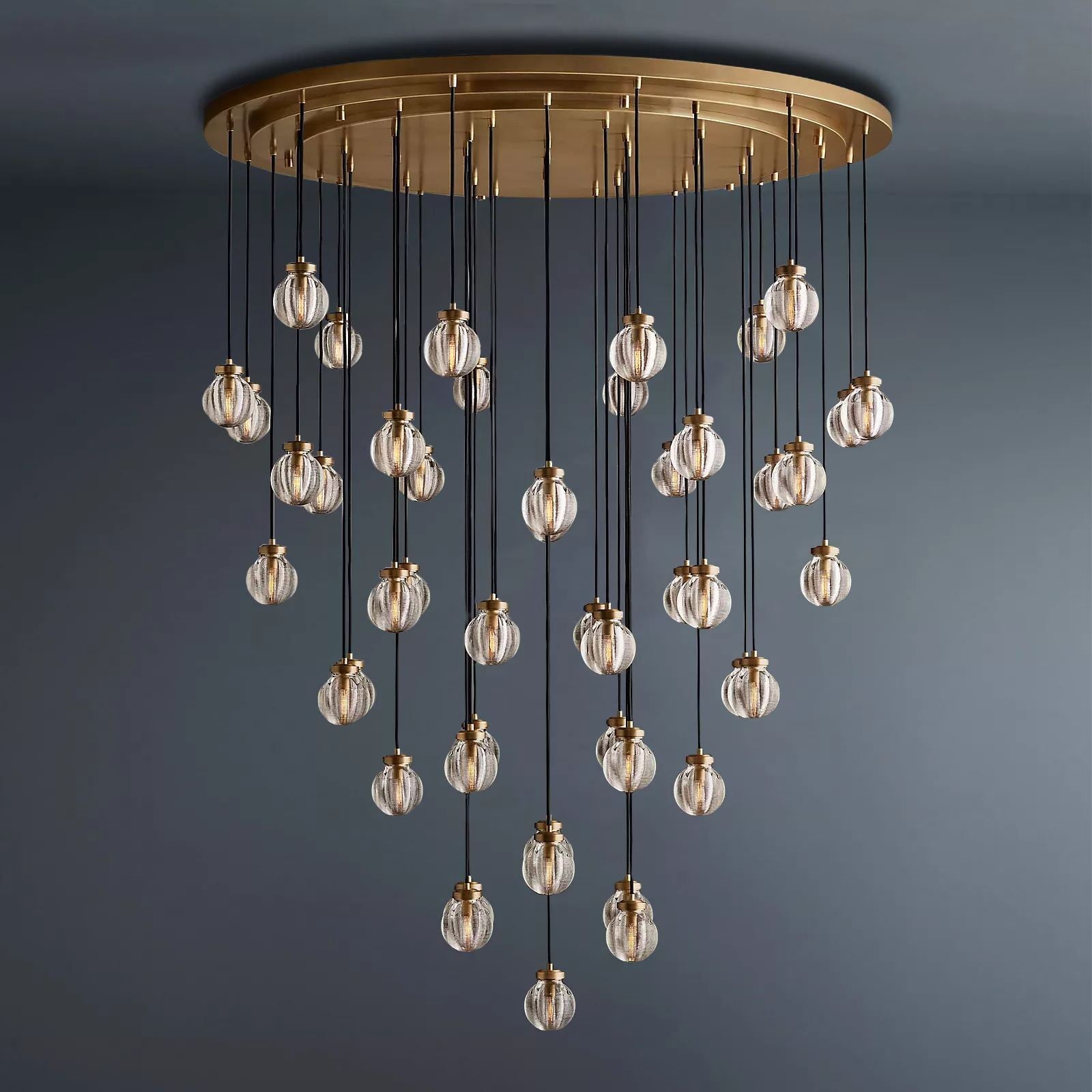 Pearl Round Chandelier Vintage Light Fixture 60"