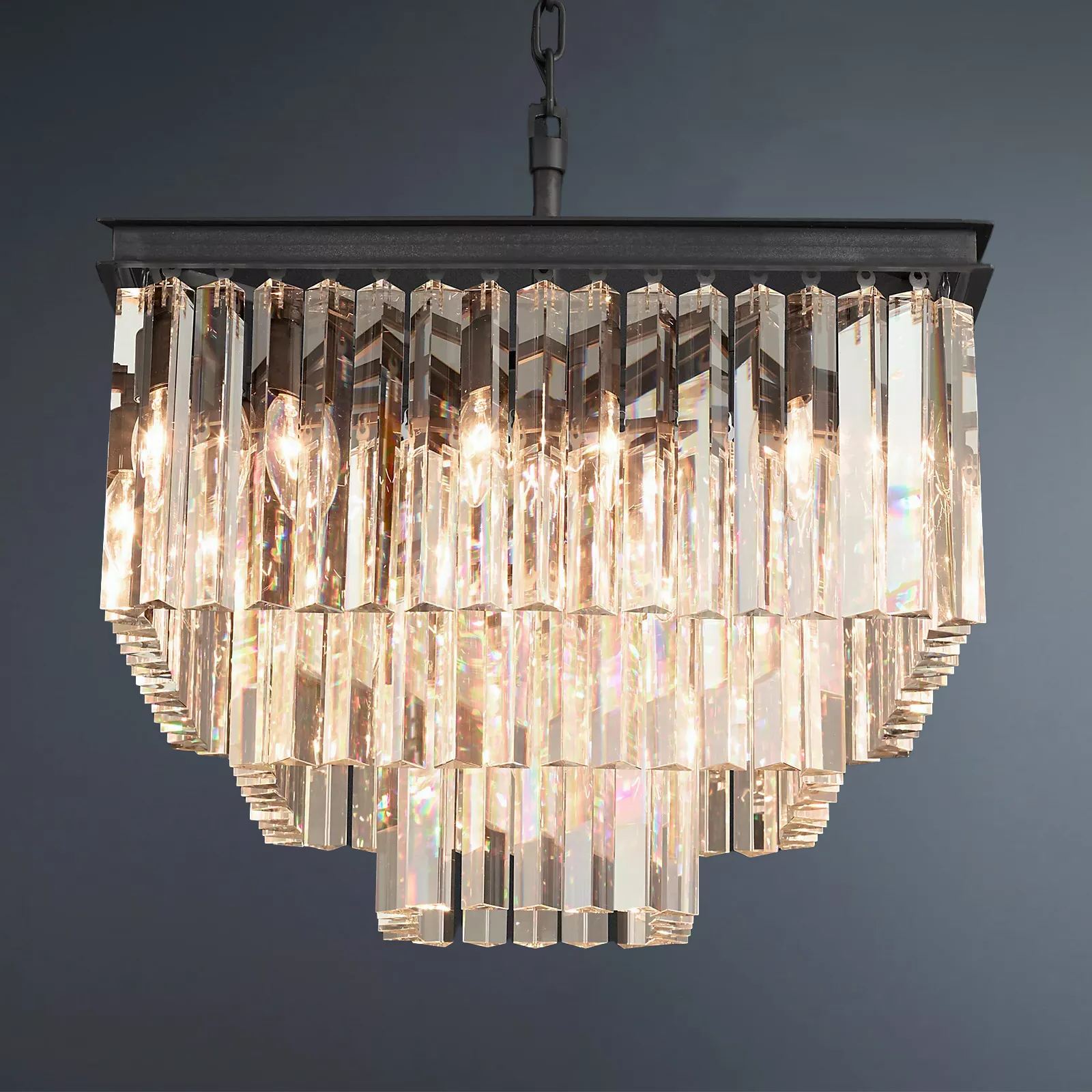 Multi-tier 1920s Odeon Crystal Rectangular Chandelier Modern Lighting 22"