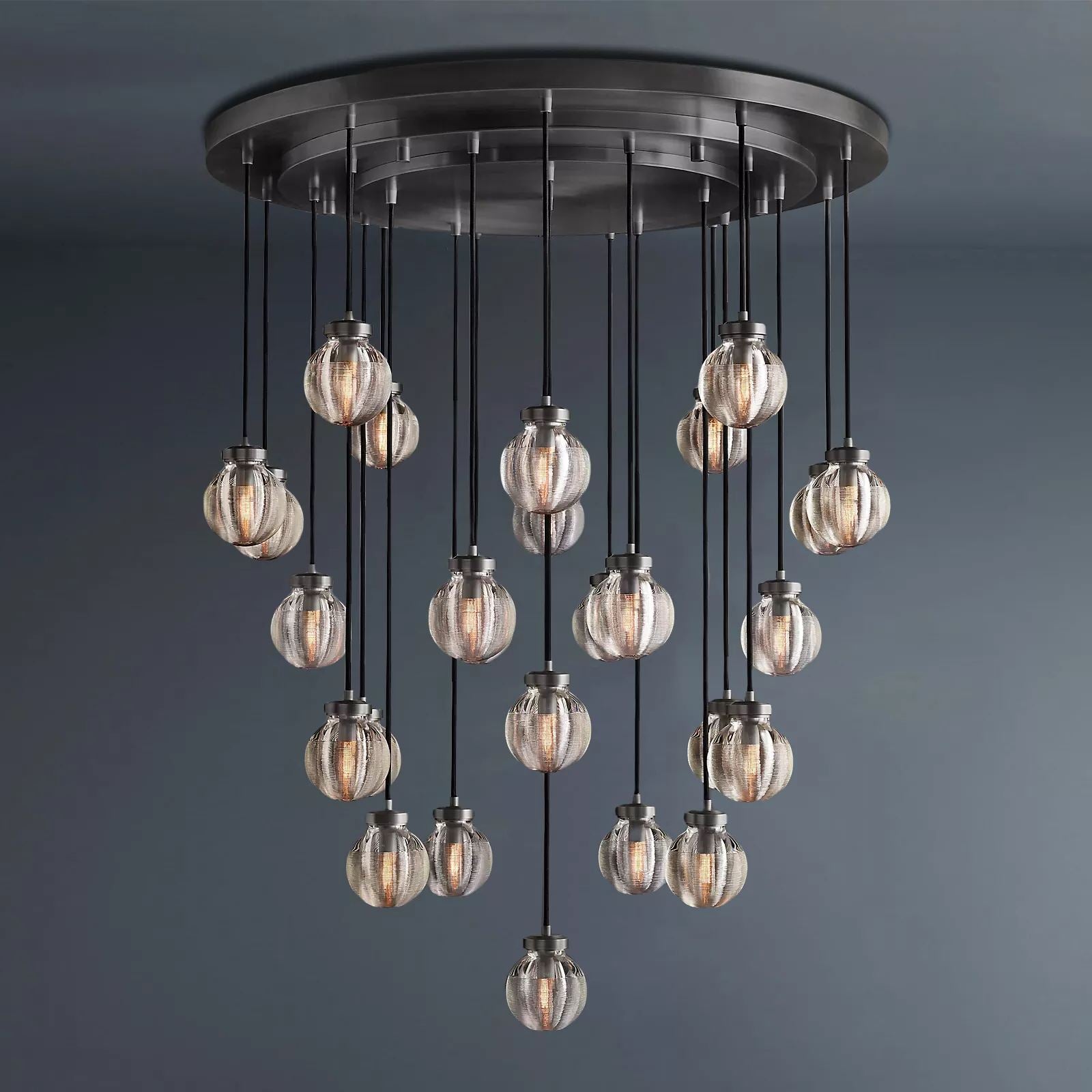 Pearl Round Chandelier Vintage Light Fixture 38"