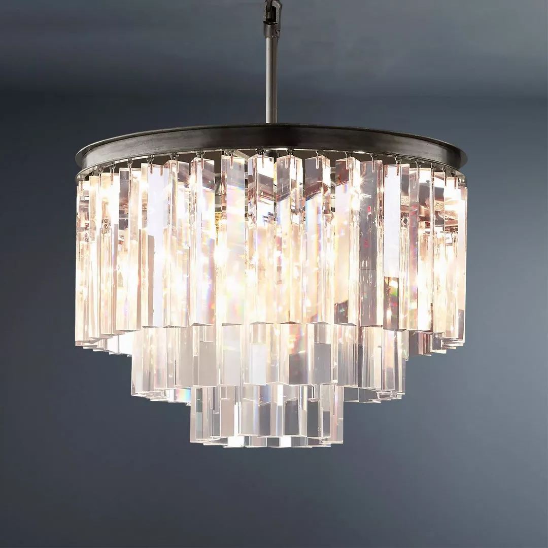Multi-tier Crystal 1920s Odeon Round Chandelier Modern Lighting D20"