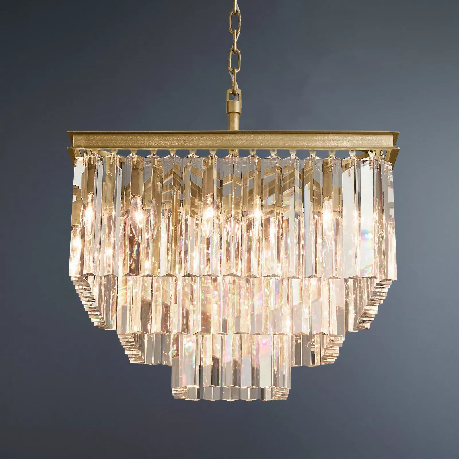 Multi-tier 1920s Odeon Crystal Rectangular Chandelier Modern Lighting 22"
