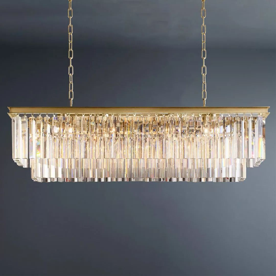 2-Tier Crystal 1920s Odeon Rectangular Chandelier L49"