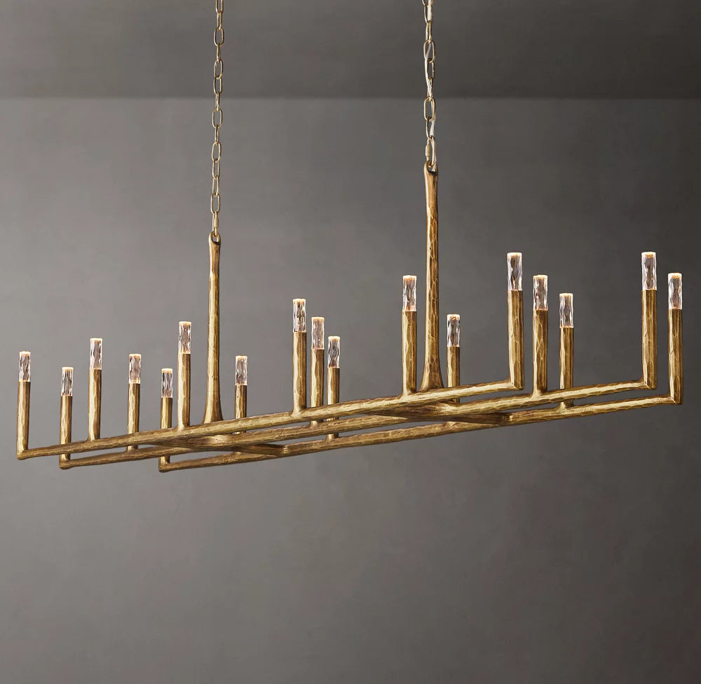 Luxurious 96-Inch 17-Light Linear Chandelier with Hand-Forged Metal Finish