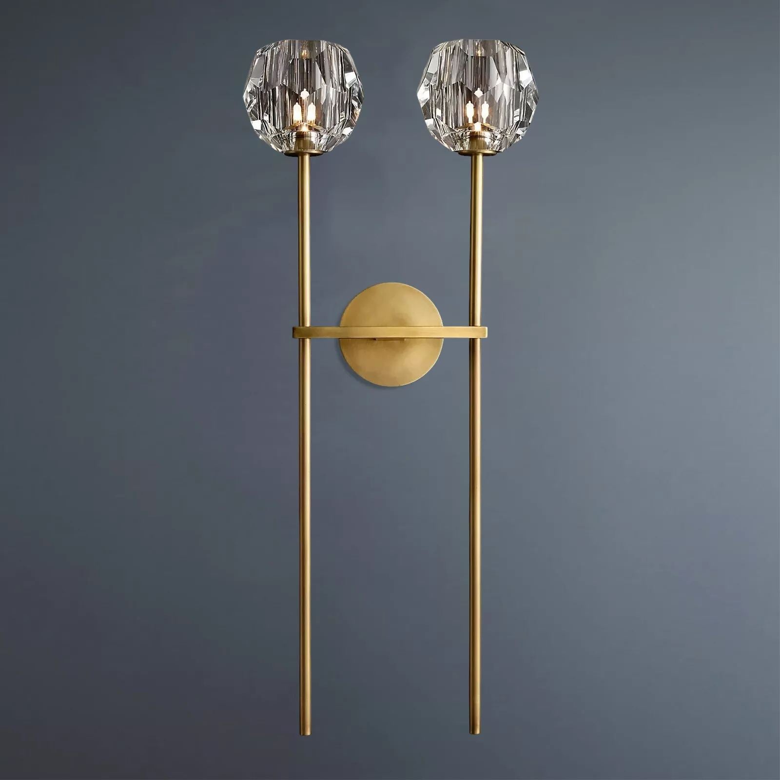 Boule De Crystal Ball Clear/Smoke Glass Grand Double Head Wall Sconce-konalight