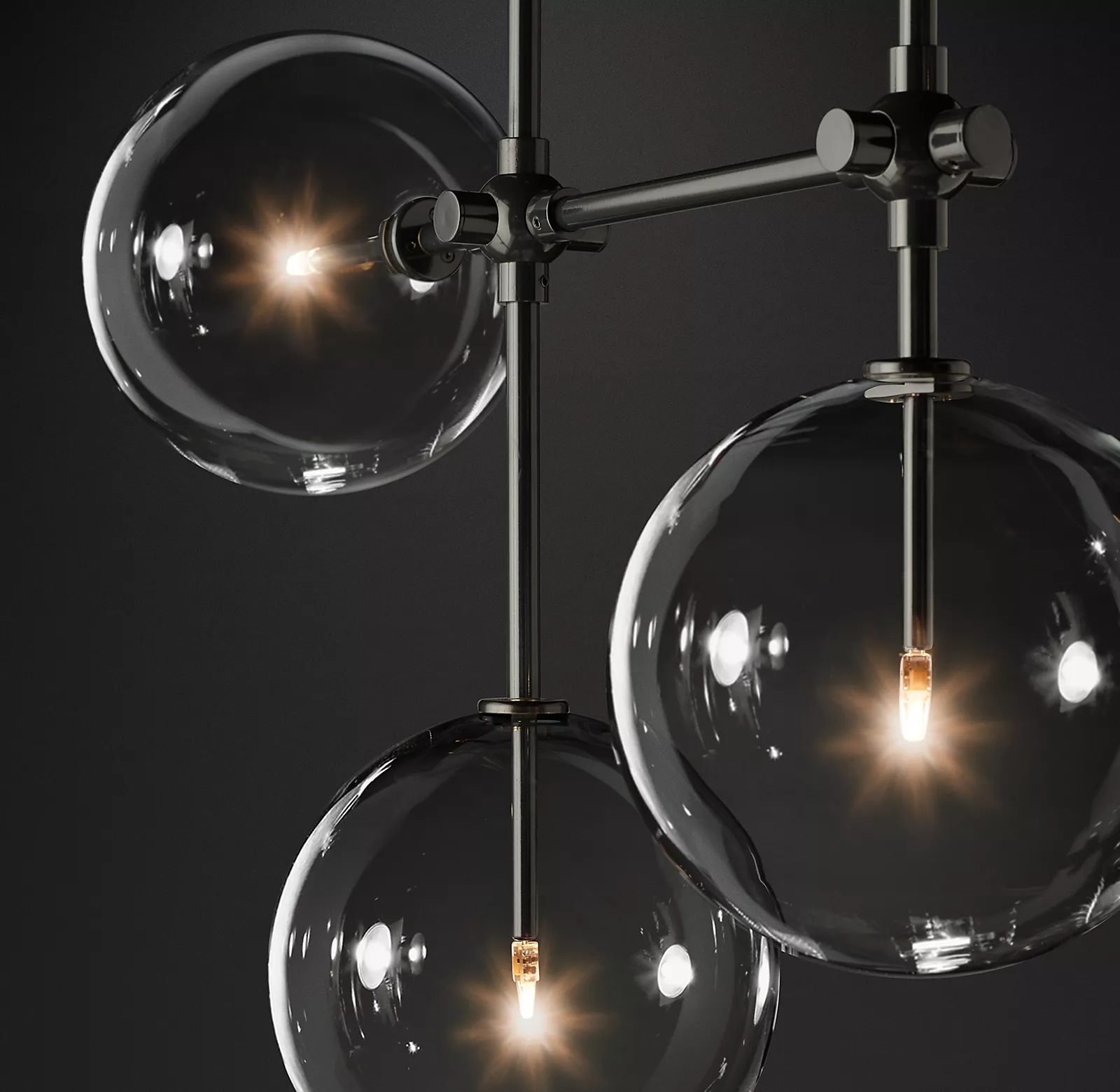 Fulcrum Glass globe mobile linear chandelier 60" For Living Room-konalight