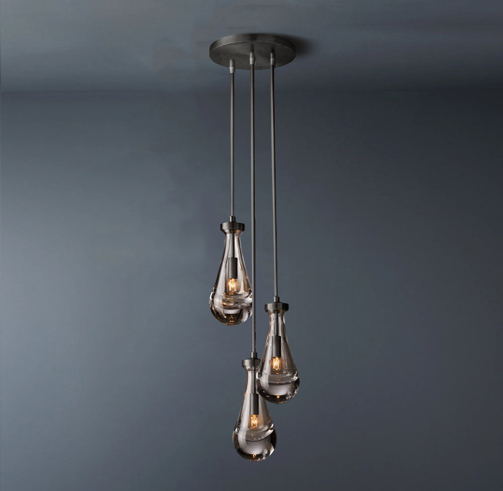 Raindrop Round 3-Lights Rod Chandelier -konalight