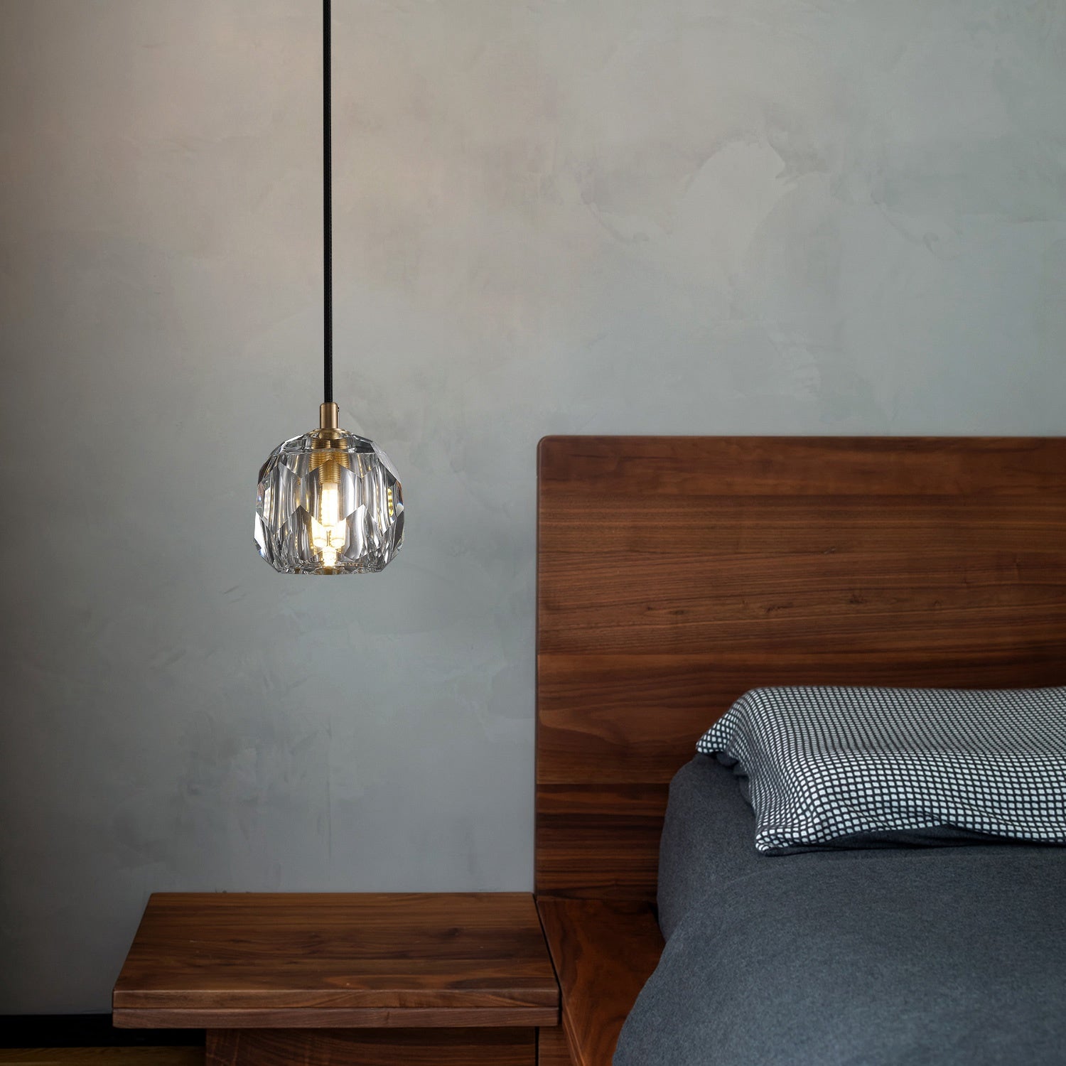 Boule De Clear/Smoke Glass Cord Pendant Light-konalight