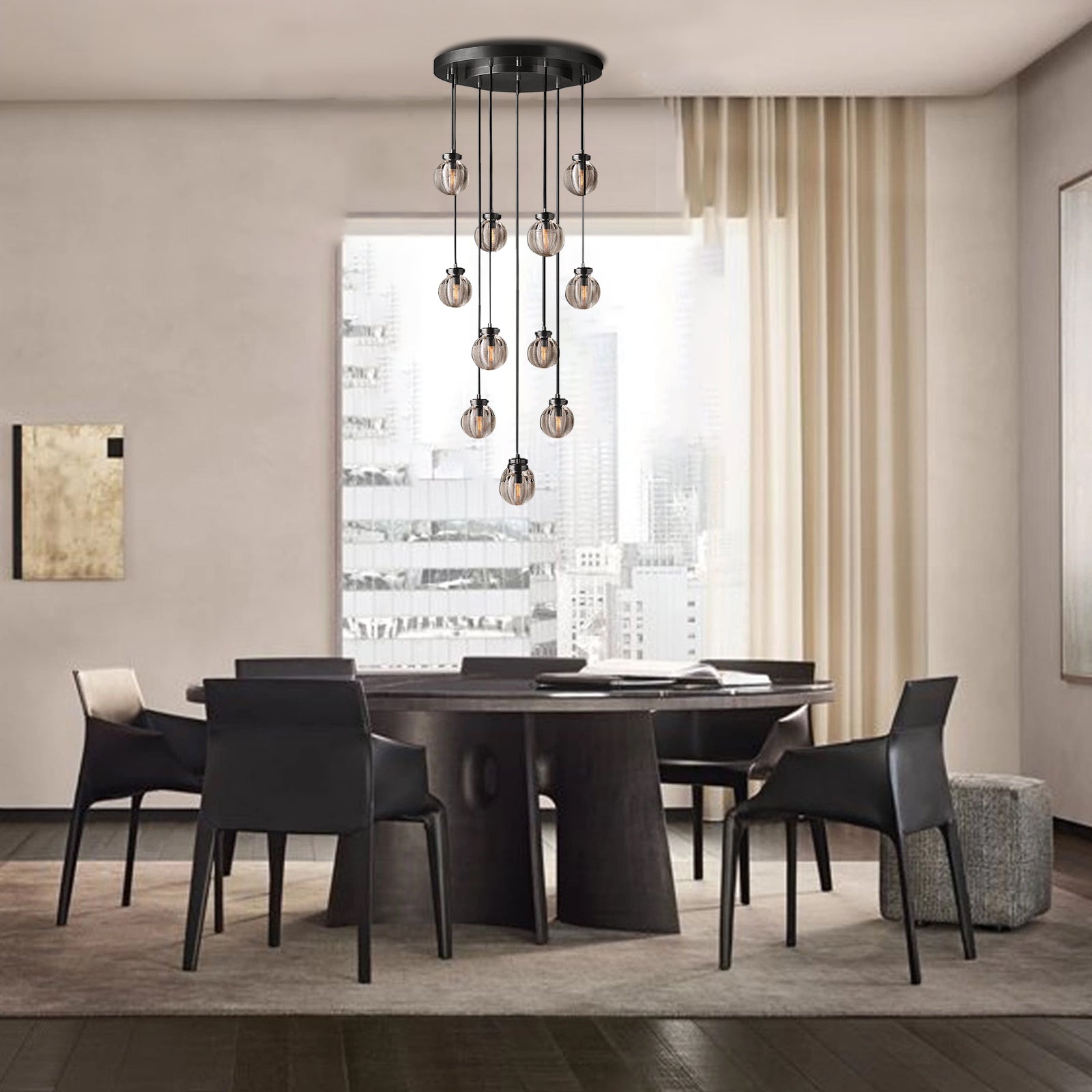 Pearly Round Chandelier Vintage Light Fixture 22"-konalight