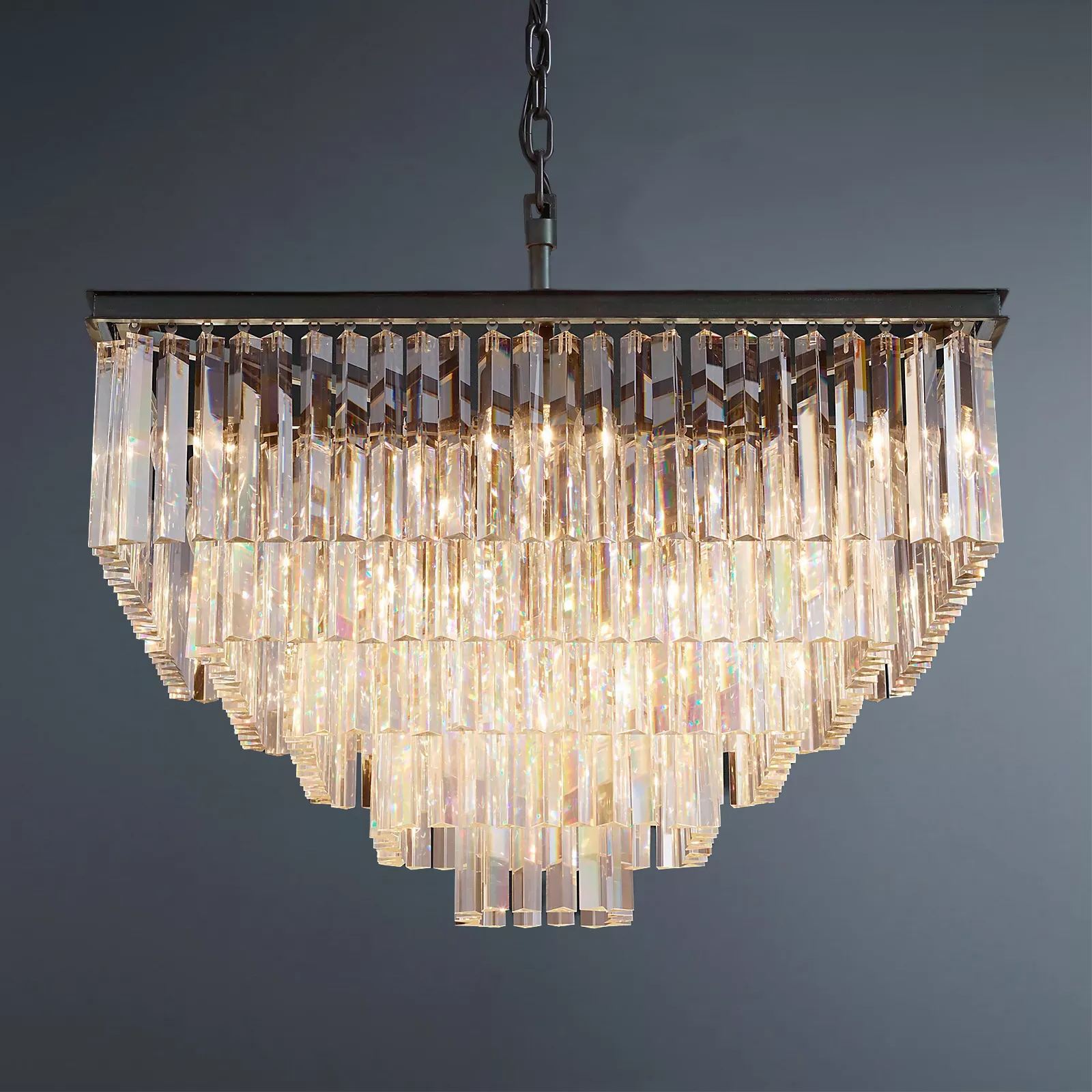 Multi-tier 1920s Odeon Crystal Rectangular Chandelier Modern Lighting 34"