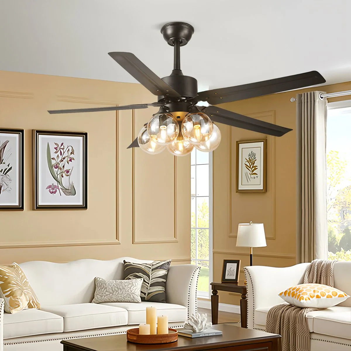 Eloer American Retro Glass Globe Ceiling Fan Light