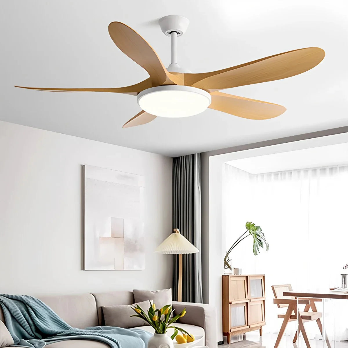 Eloer 5-leaf Solid Wood Ceiling Fan Light