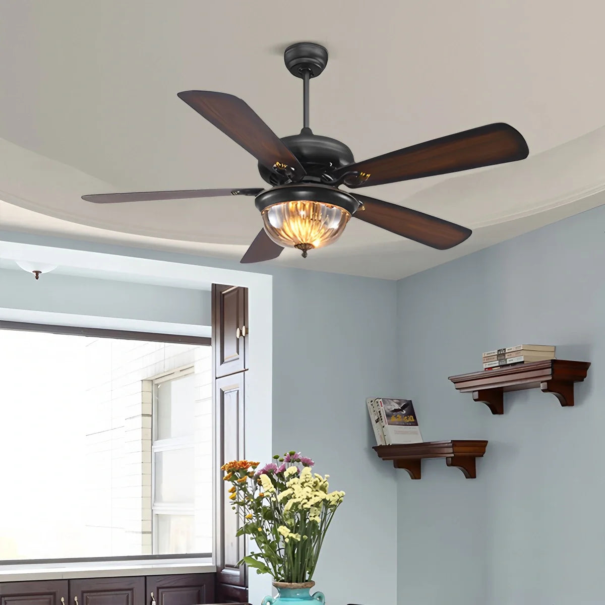 Eloer Vintage Wood Ceiling Fan Lamp for Living Room