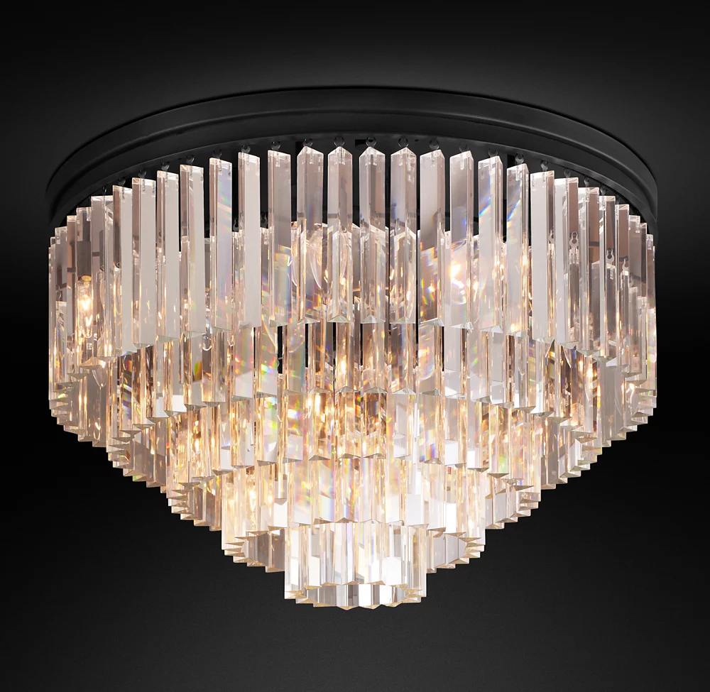 Multi-tier Crystal 1920s Odeon Round Flushmount D32"