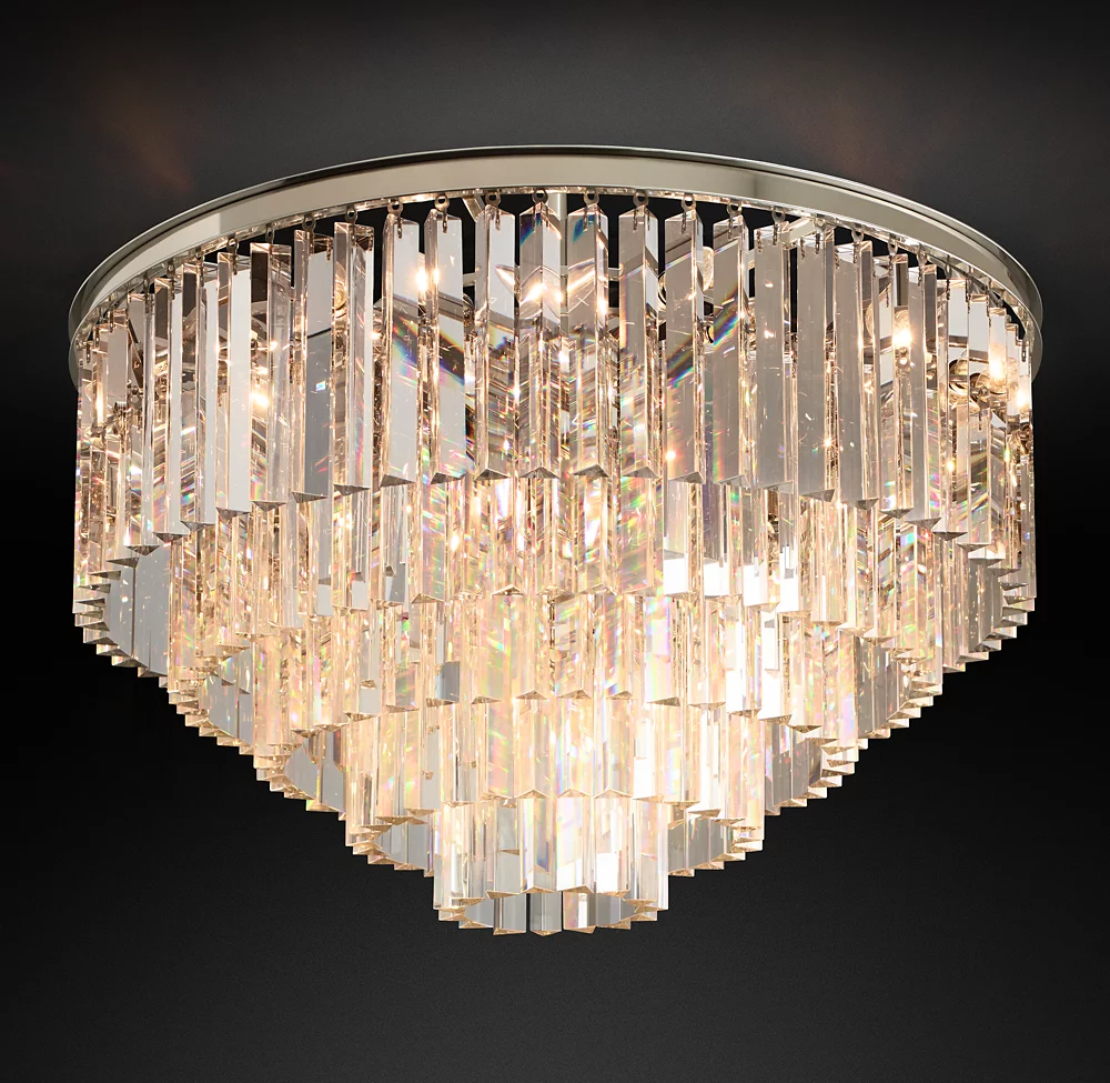 Multi-tier Crystal 1920s Odeon Round Flushmount D32"