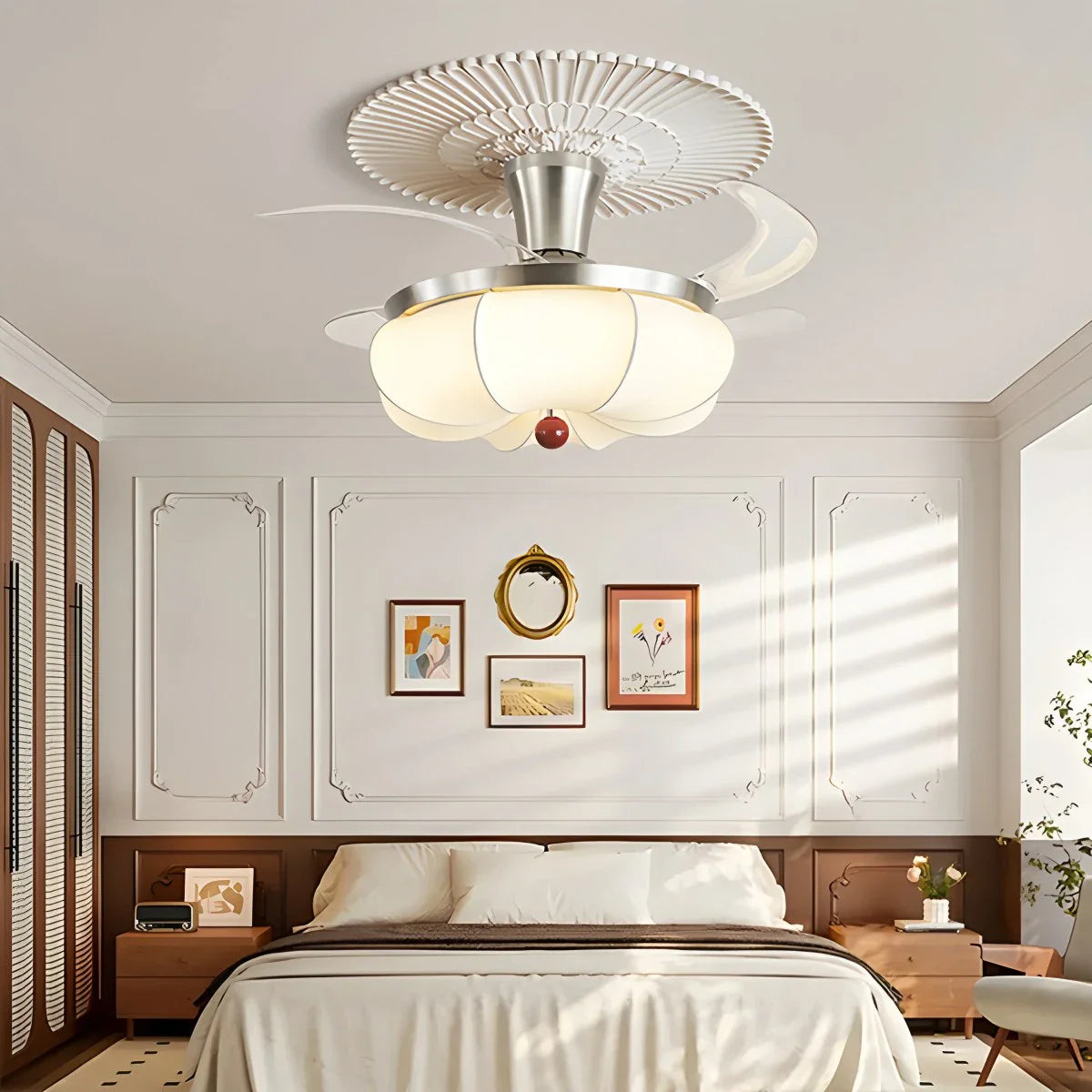 Eloer Retro Fabric Ceiling Fan Light for Dining Room
