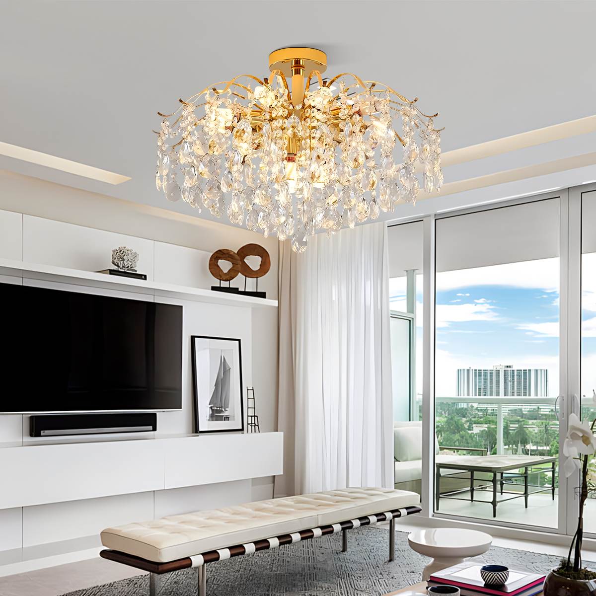 Eloer French Vintage Crystal Ceiling Chandelier