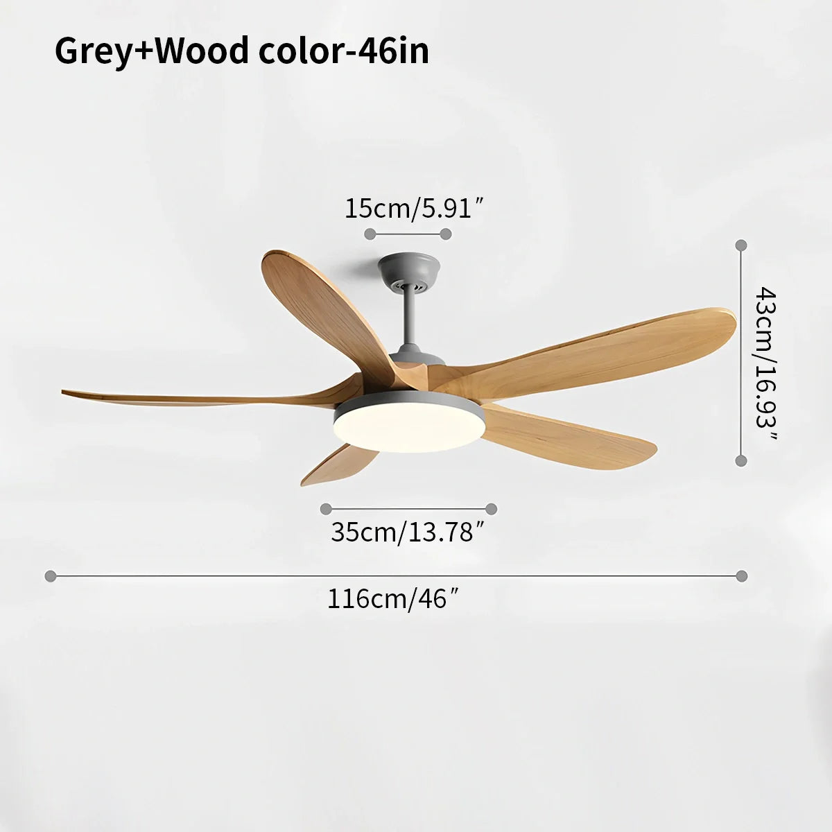 Eloer 5-leaf Solid Wood Ceiling Fan Light