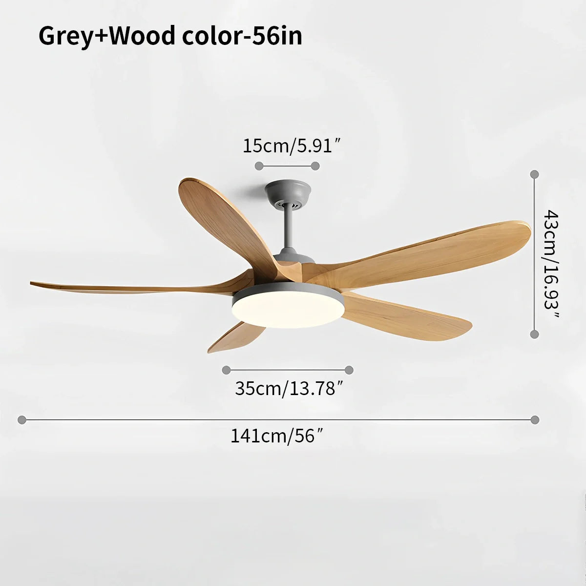 Eloer 5-leaf Solid Wood Ceiling Fan Light
