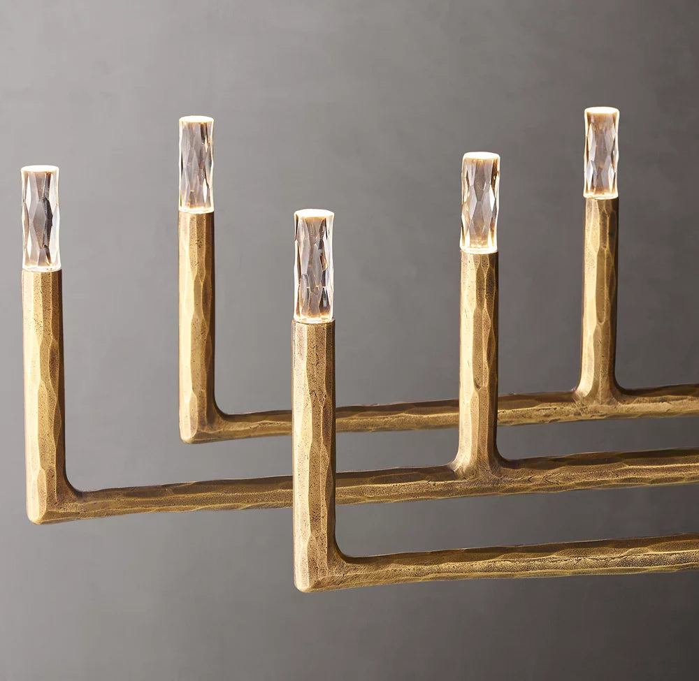 Luxurious 96-Inch 17-Light Linear Chandelier with Hand-Forged Metal Finish