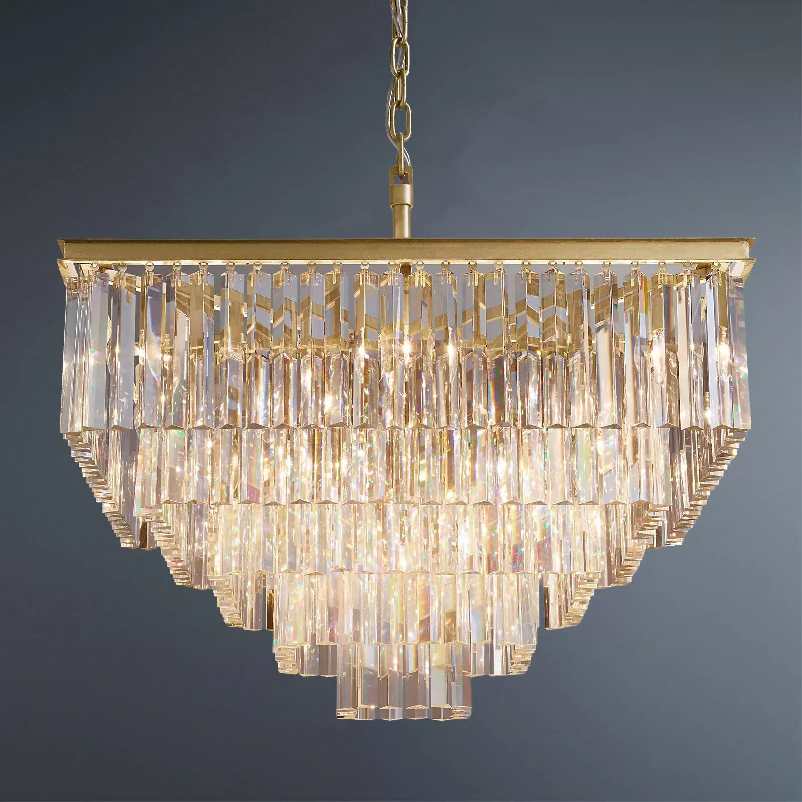 Multi-tier 1920s Odeon Crystal Rectangular Chandelier Modern Lighting 34"