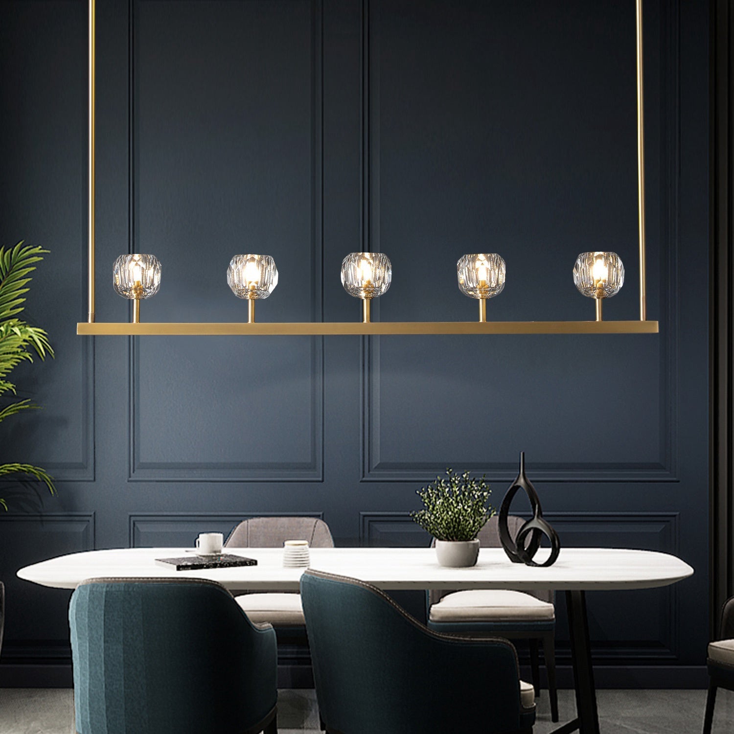 Boule De Crystal Ball Clear/Smoke Glass Linear Chandelier 48"