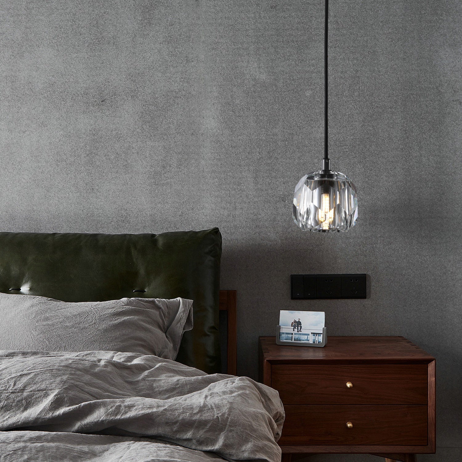 Boule De Clear/Smoke Glass Cord Pendant Light-konalight