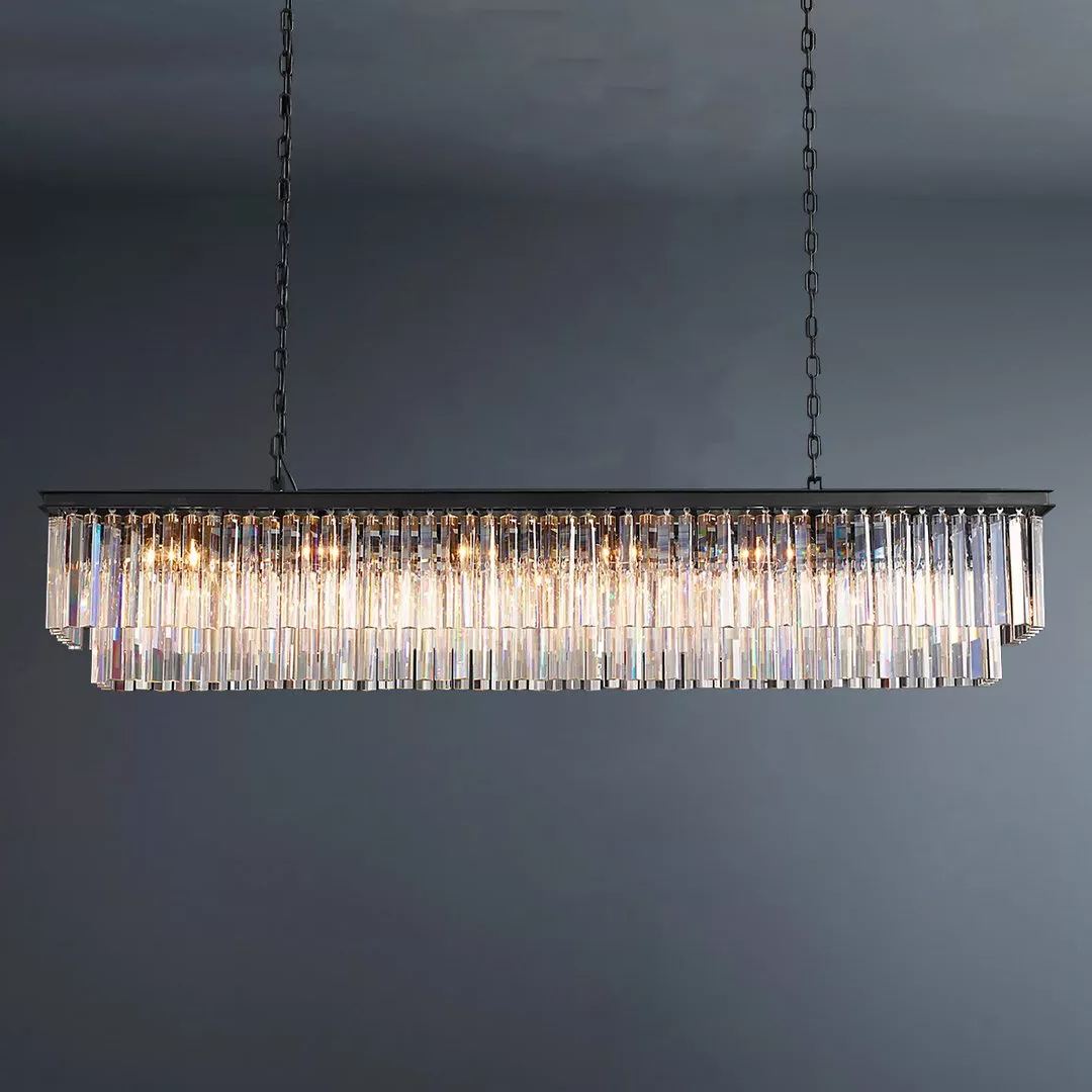 2-Tier Crystal 1920s Odeon Rectangular Chandelier L71"-konalight