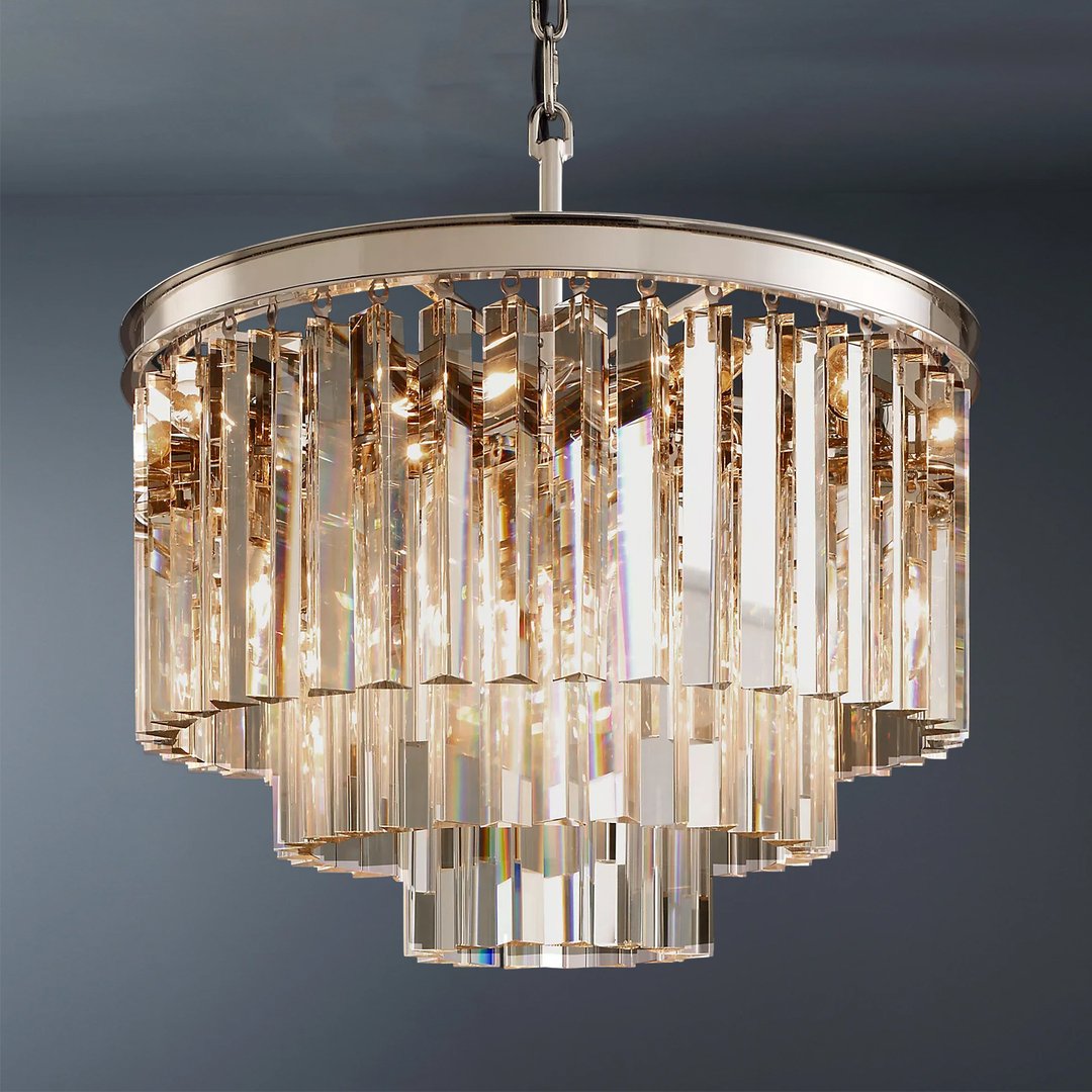 Multi-tier Crystal 1920s Odeon Round Chandelier Modern Lighting D20"