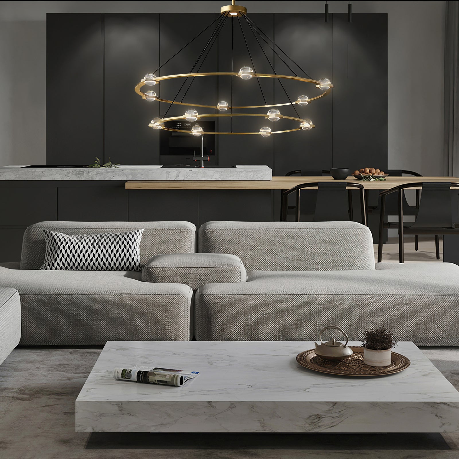 Eclatant Vintage Two-tier Round Chandelier 60"