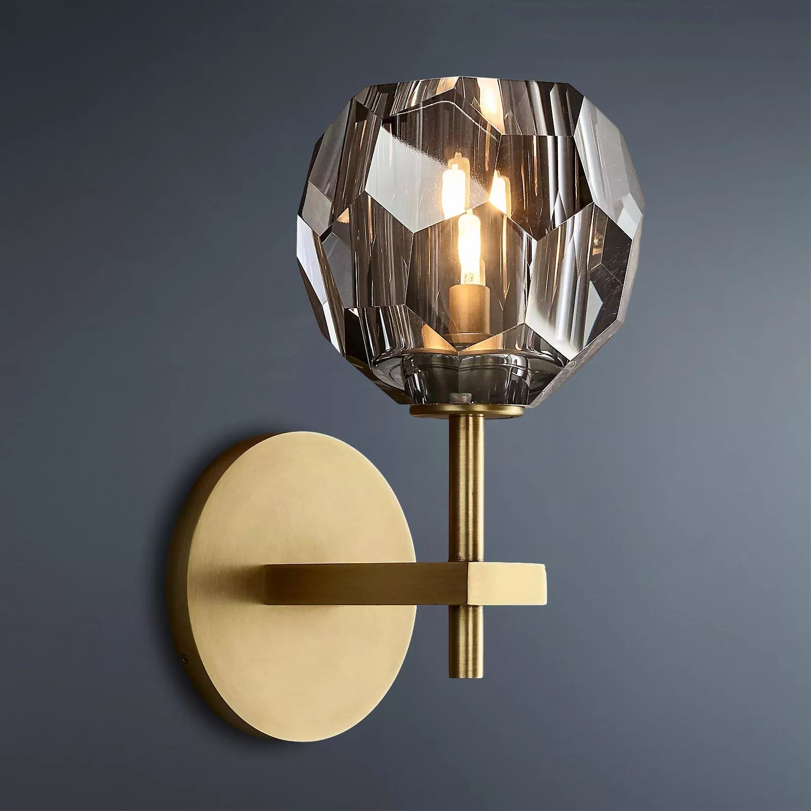 Elegant Crystal Ball Brass Wall Sconce - Modern Clear/Smoke Glass Light Fixture