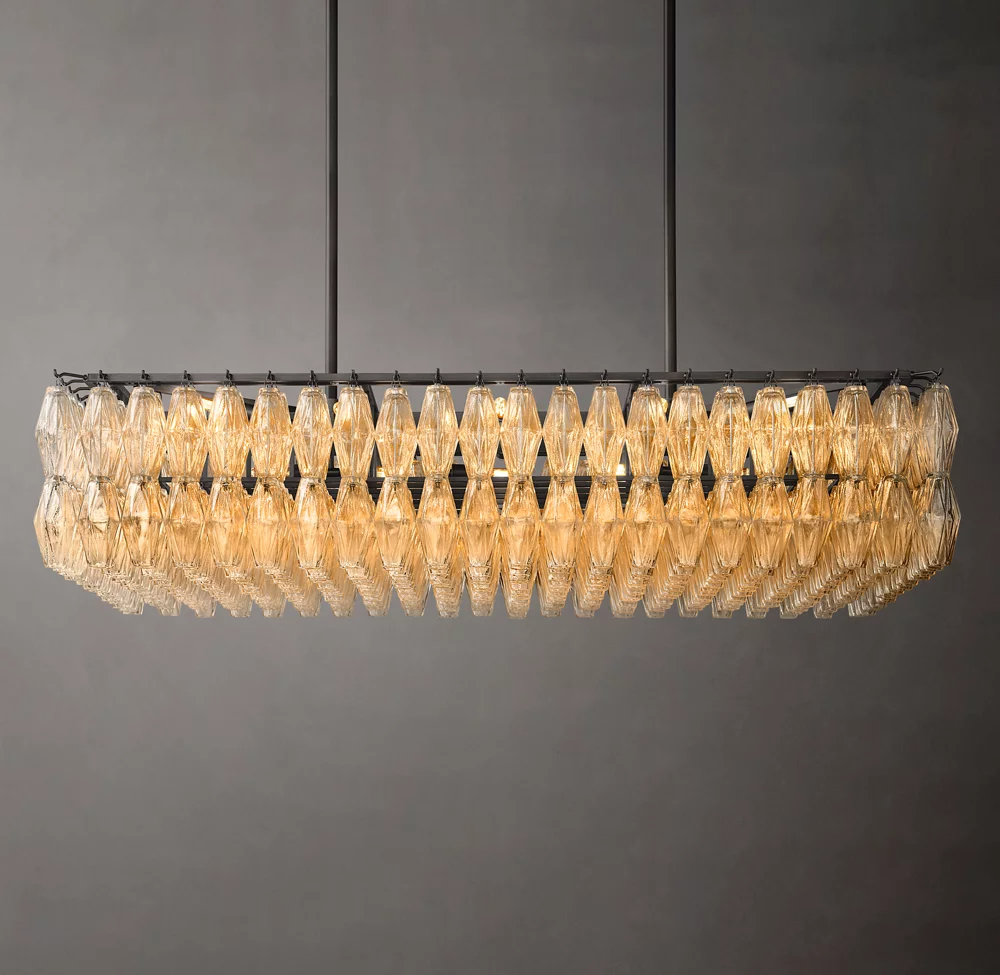 Mia Glass Rectangular Chandelier 54" For Dinning Room