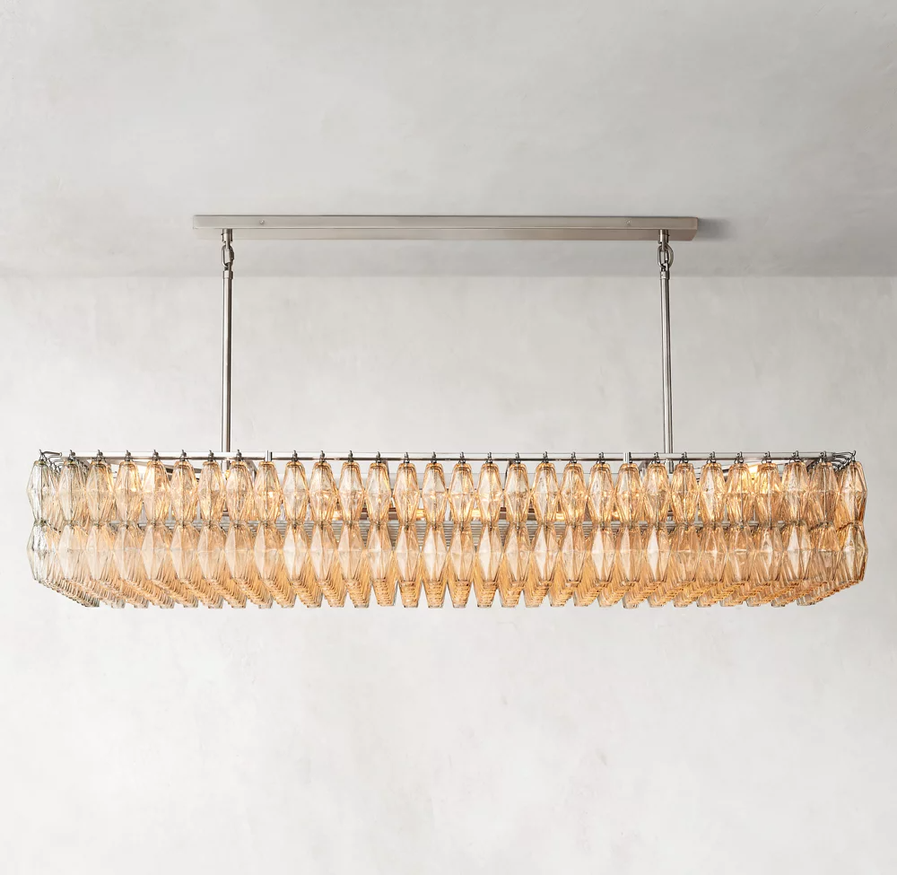 Luxurious 74-inch Mia Glass Rectangular Chandelier for Elegant Dining Rooms