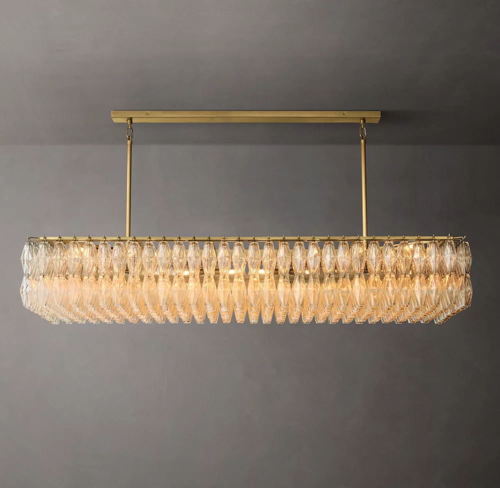 Luxurious 74-inch Mia Glass Rectangular Chandelier for Elegant Dining Rooms