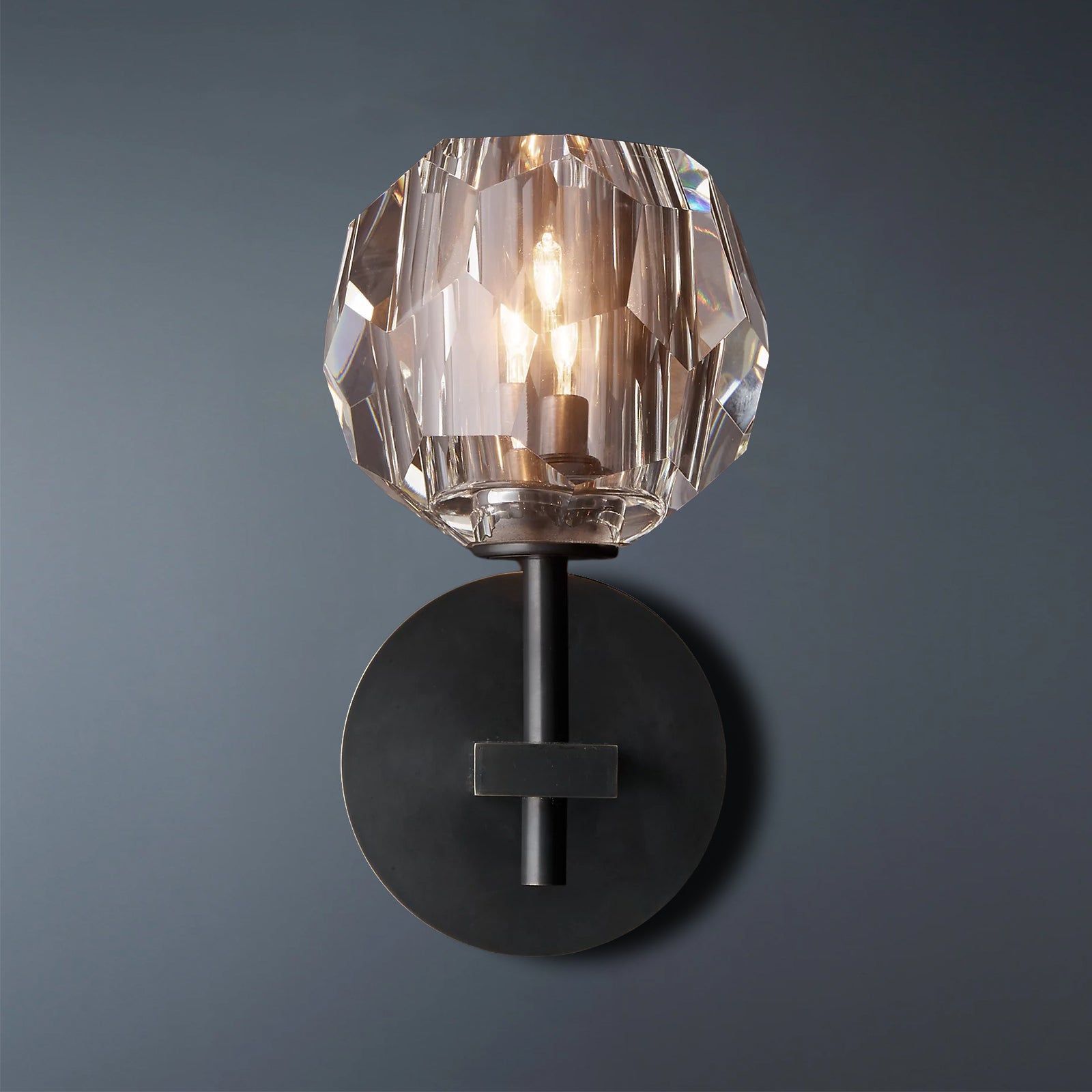Elegant Crystal Ball Brass Wall Sconce - Modern Clear/Smoke Glass Light Fixture