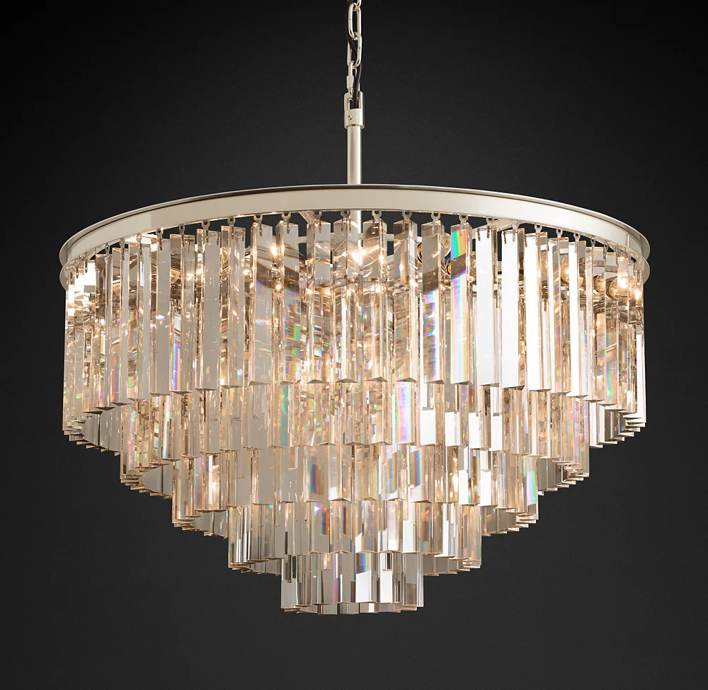Multi-tier Crystal 1920s Odeon Round Chandelier Modern Lighting D32"