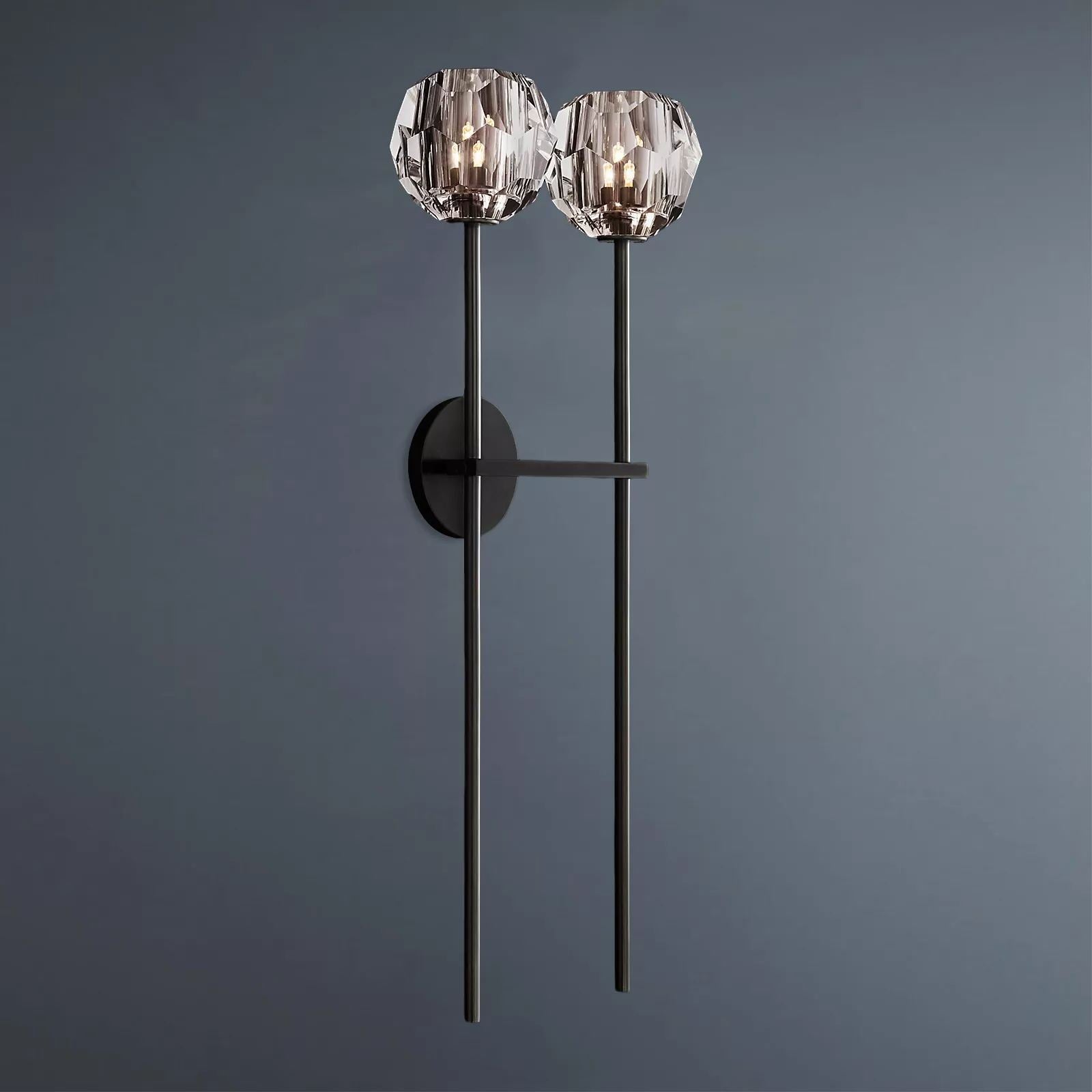 Boule De Crystal Ball Clear/Smoke Glass Grand Double Head Wall Sconce-konalight