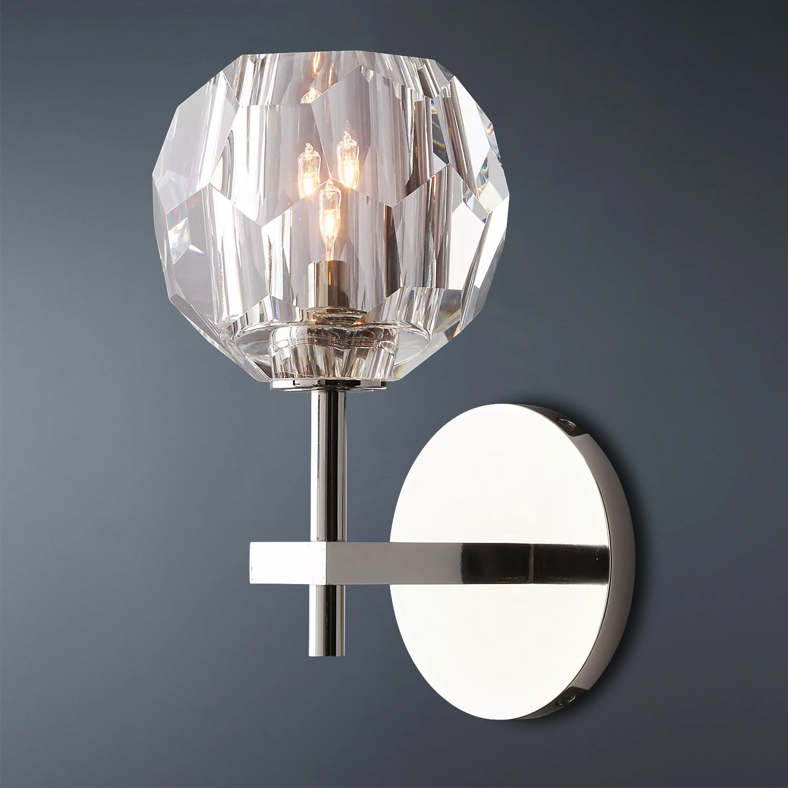 Elegant Crystal Ball Brass Wall Sconce - Modern Clear/Smoke Glass Light Fixture