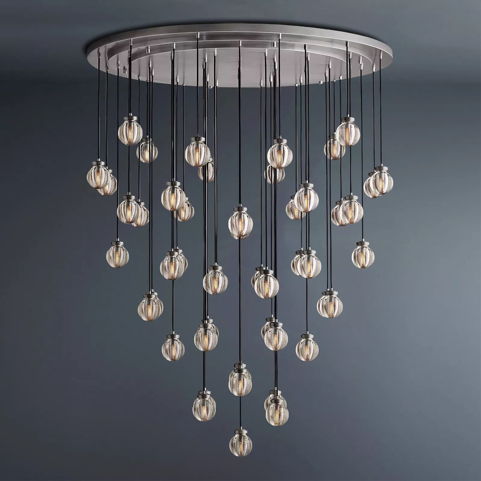 Pearl Round Chandelier Vintage Light Fixture 60"